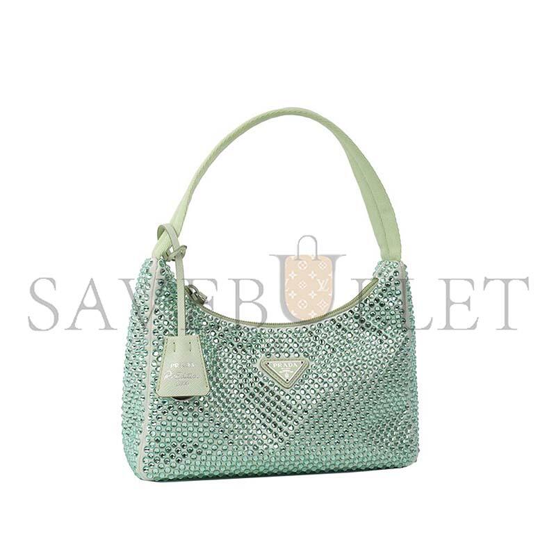 Pra*a mint green crystal re-edition 2000 shoulder bag (22*17*6cm)